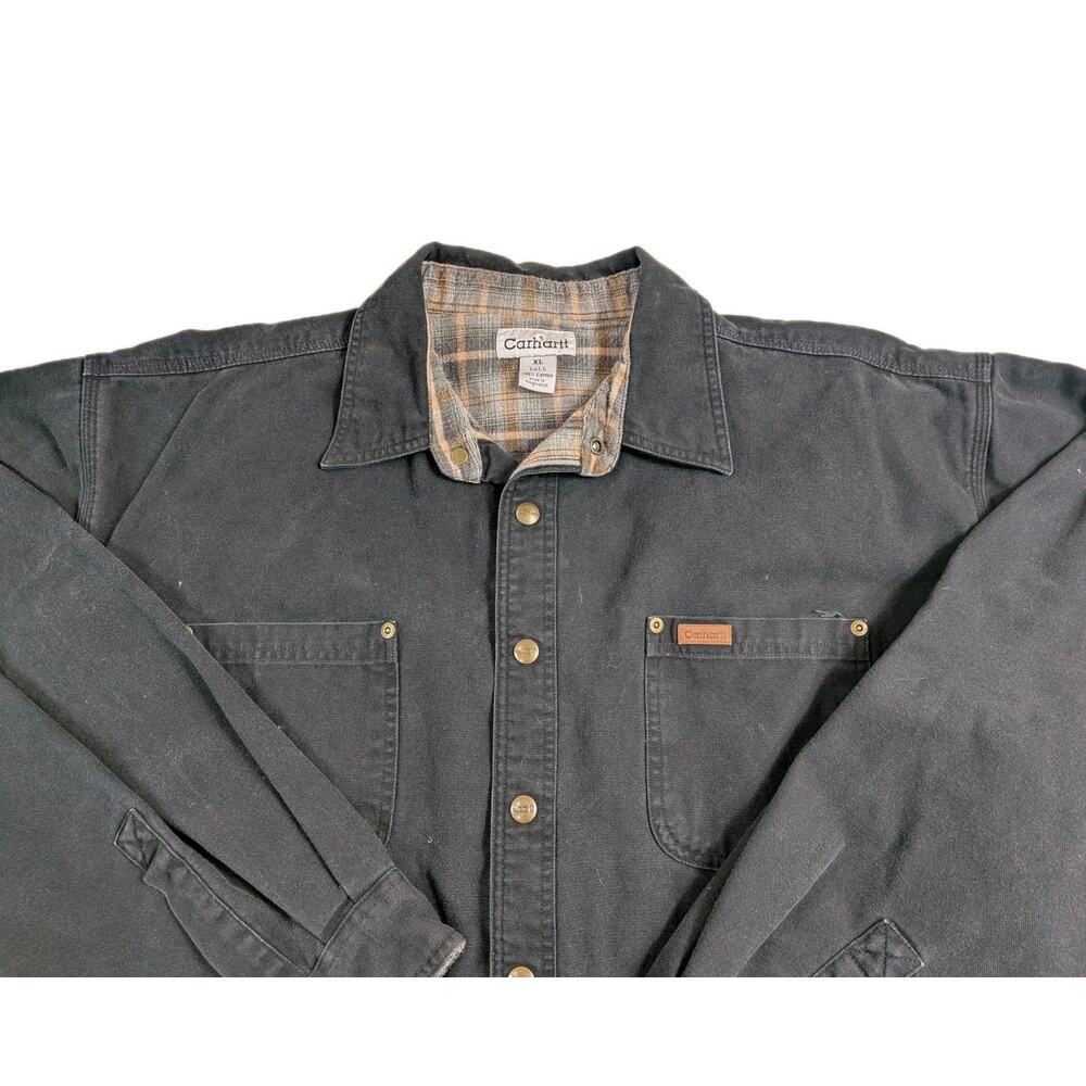 Carhartt Canvas Flannel Lined Work Jacket Men XL Tall Snap Button Black S96BLK